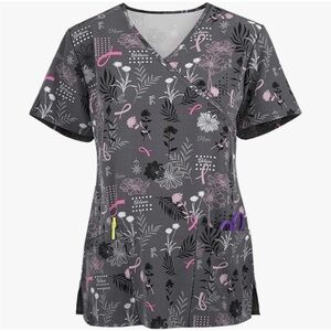 Womens Short Sleeve “Breast Cancer” Work Scrub Top. *NWT*